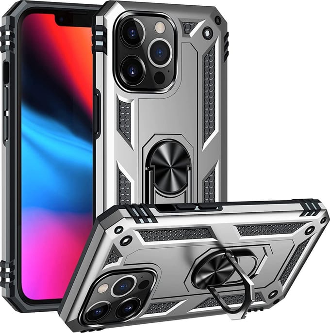 Anti-Shock Hybrid Ring Armor Hoesje Geschikt voor: iPhone 13 Pro - zilver