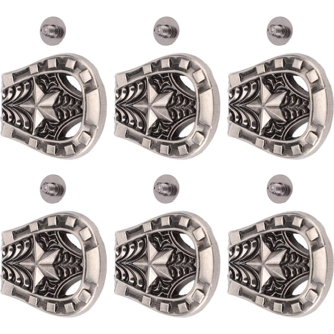 6 Set Schroefklinknagel voor Leer Legering 25x27mm Oud Zilver Hoefijzervorm met 4.5mm PH Schroeven gray