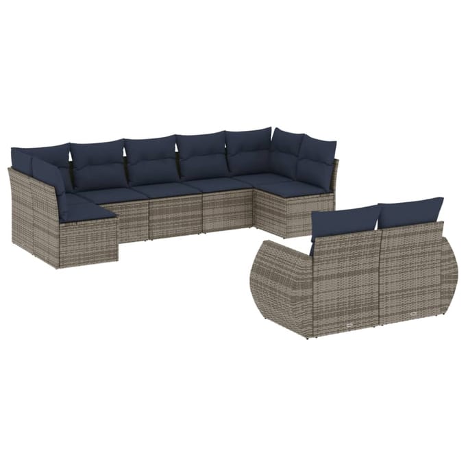 vidaXL - 9-delige - tuinbankset - met - kussens, - grijs - polyrotan