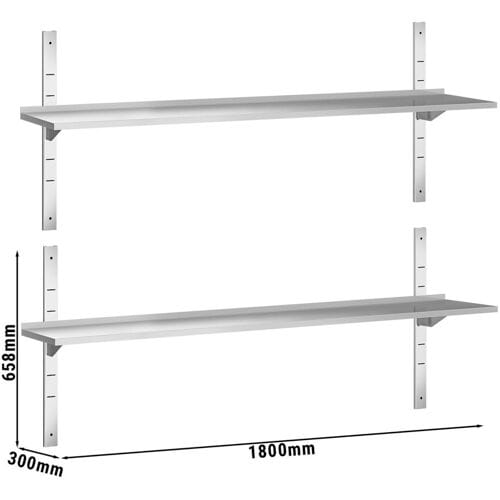 GGM Gastro Dubbele RVS wandschap PREMIUM - 1800x300mm zilver