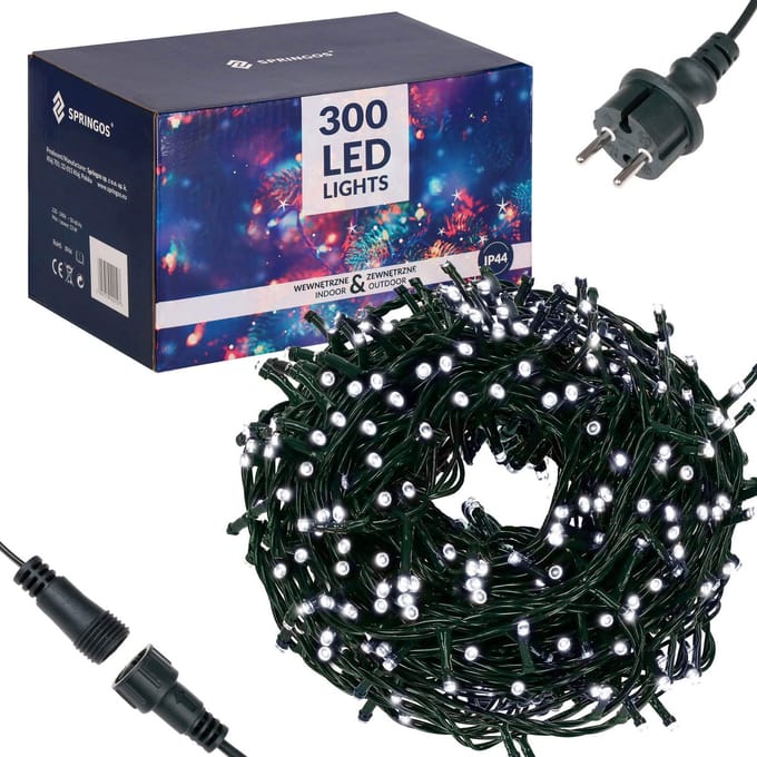 Springos Kerstboomverlichting | Met 300 LED Lampjes | 18 M | Koud Wit