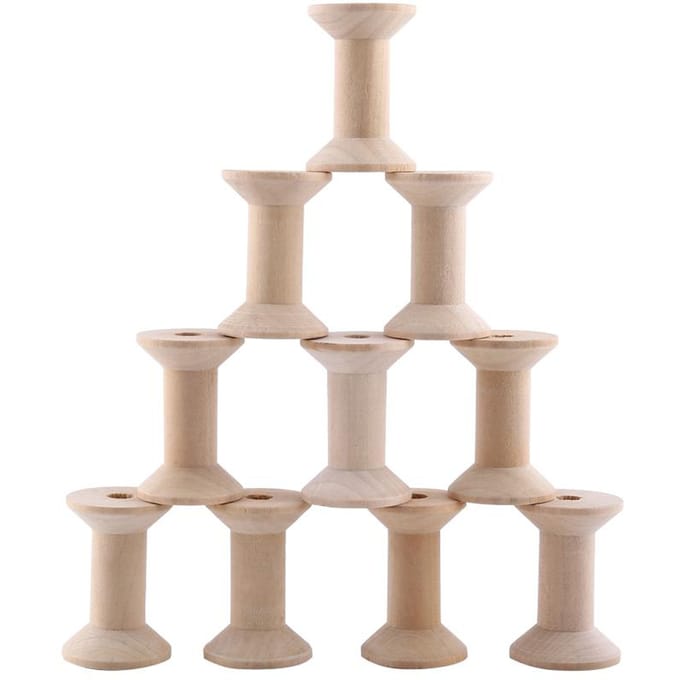 10pcs Wooden Empty Thread Spools Natural Wood Color 47mm x31mm beige