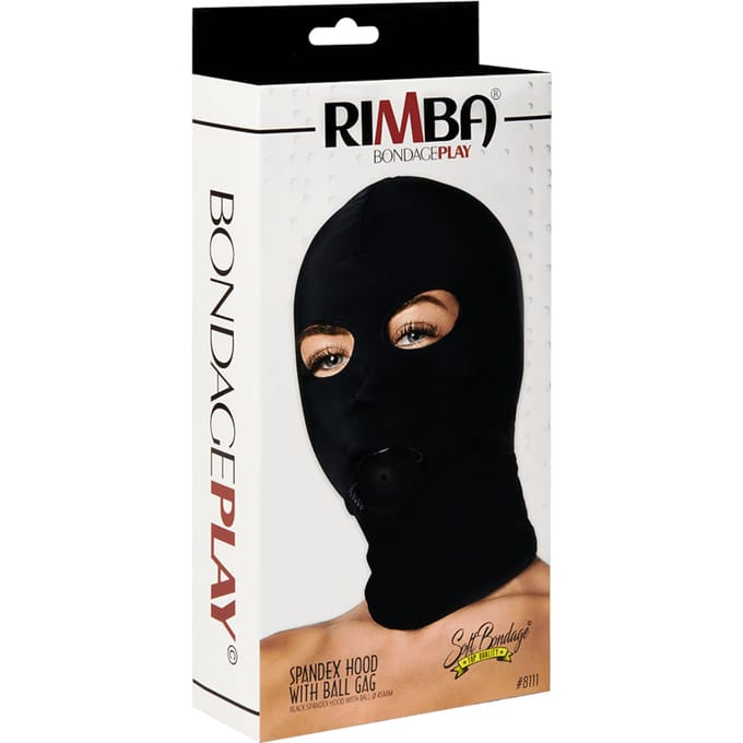 Rimba - Elastisch hoofdmasker Van soepele stof Met ball gag - Zwart