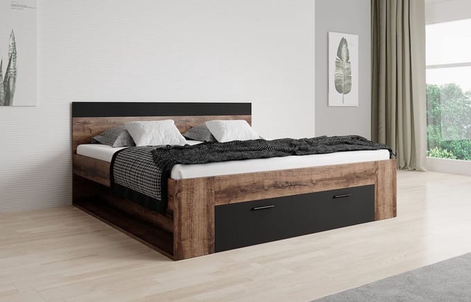 Meubella - Tweepersoonsbed Brown - Zwart - Eiken - 160x200 cm