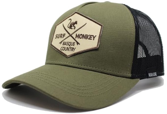 Surf Monkey - Trucker Cap - 5 Panel - One Size - Organisch Cotton - Zwarte olijf