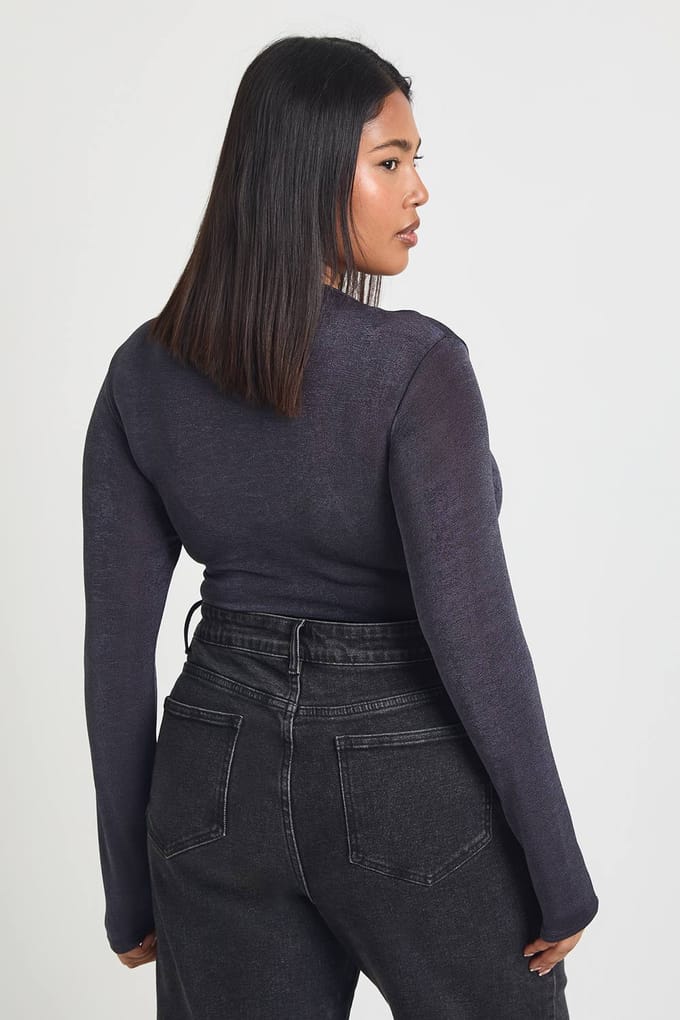boohoo Dames Plus Bodysuit Met Gouden Afwerking En Sleutelgat Decollete | Houtskool | Maat: 46