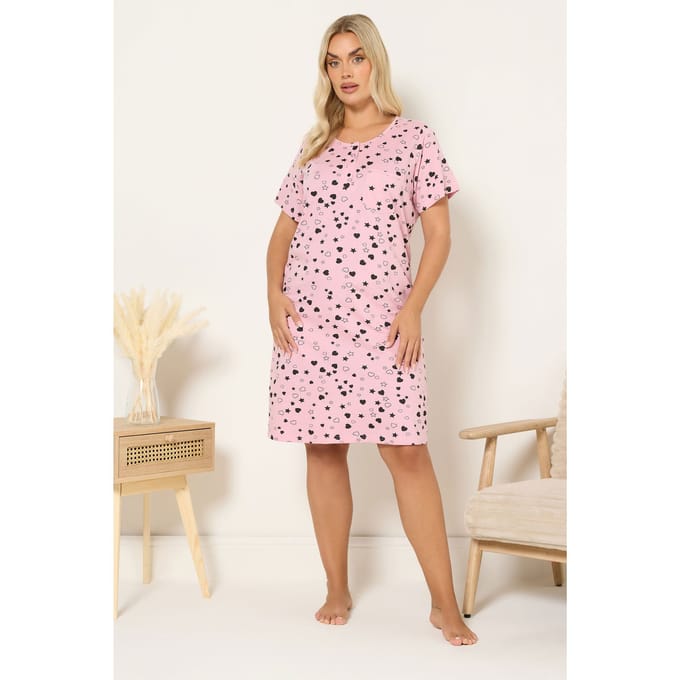 Yours Roze Hart En Sterrenprint Nachthemd Size 58-60