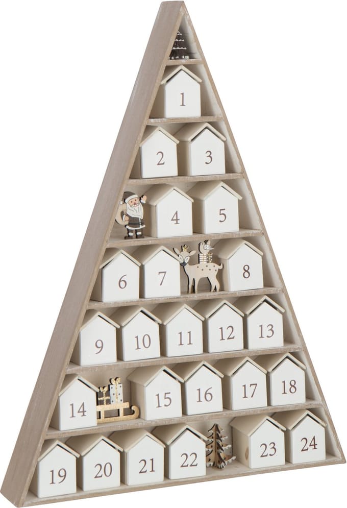 J-Line decoratie Boom + Huis Adventskalender - multiplex - wit/naturel