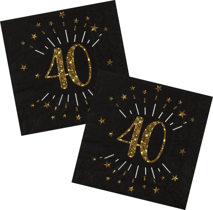 Santex Verjaardag feest servetten leeftijd - 20x - 40 jaar - goud - 33 x 33 cm