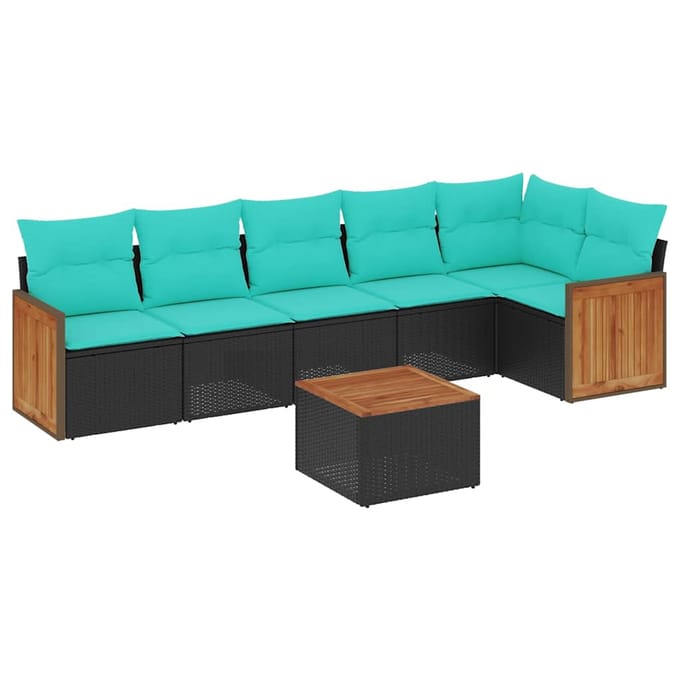 vidaXL - 7-delige - tuinbankset - met - kussens - van - zwart - polyrotan