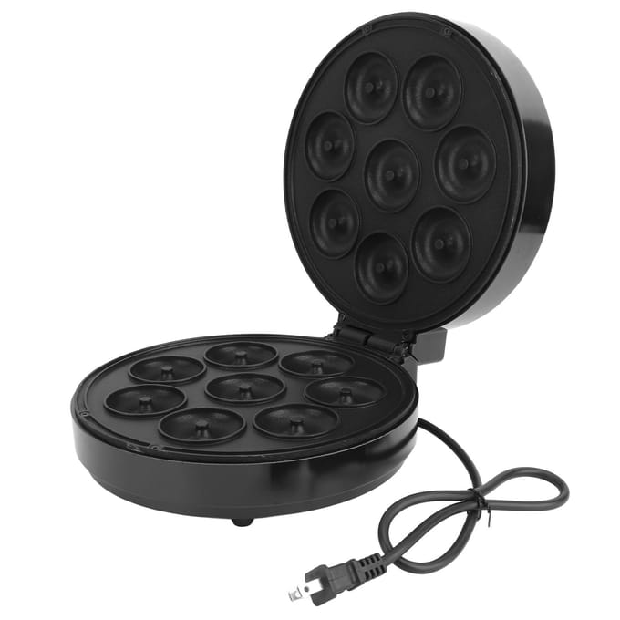 Mini Donut Maker Machine Met Anti-aanbaklaag voor Ontbijt Snacks Desserts Maakt 8 Donuts L black