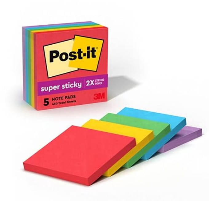 Plakbriefjes 3 inch x 3 inch - Speelse Primaries - 5 verpakkingen