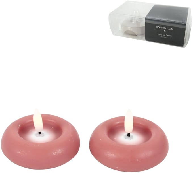 Countryfield Led drijvende kaars Lyon vlameffect roze 7,5 cm set van 2