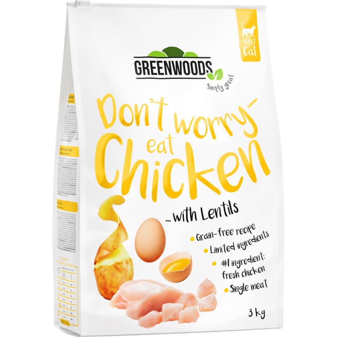 3x3kg Kip met Linzen, Aardappel en Ei Greenwoods Kattenvoer