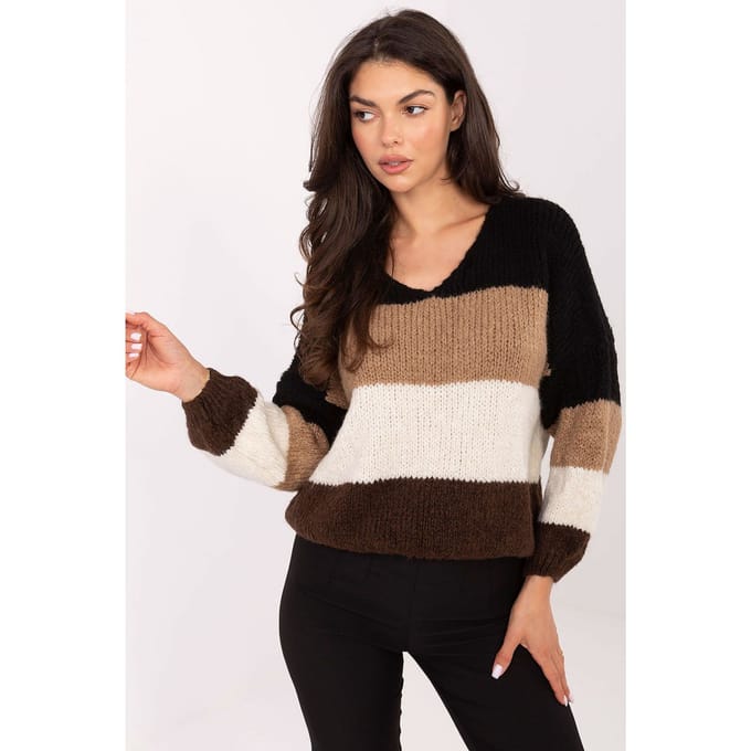 Striped V-Neck Sweater - Black / One Size