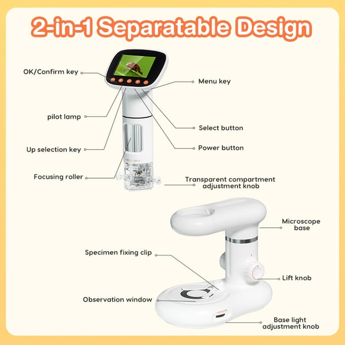 Microscope numérique de bureau pour enfants, avec écran LCD de 2 pouces, 50x-1000x blanc