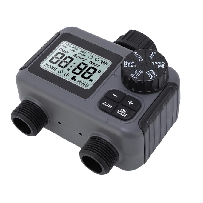 Minuteur d'arrosage à 2 sorties programmable pour tuyau Arrosage Minuteur Délai Pluie Irrigation Manuelle Automatique pour gray