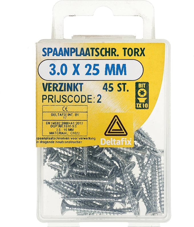 spaanplaatschroef platkop / torx. 3.0 x 25 mm.45 st.
