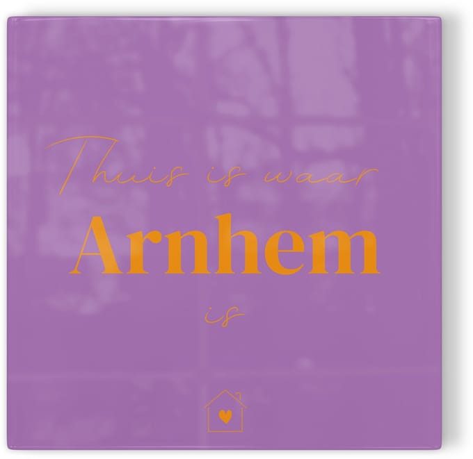 Tegeltje Arnhem – paars oranje – tegeltje stad – tegeltje met tekst