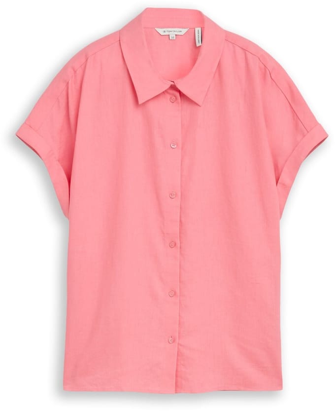 Tom Tailor - Losvallende blouse met linnen - Maat 36 - soft fuchsia pink