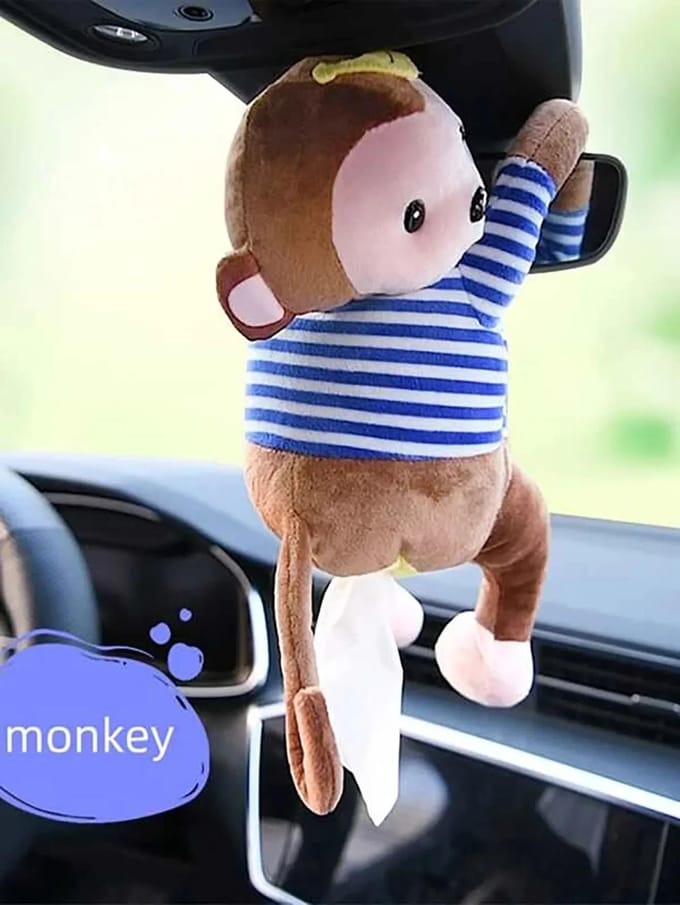 Creatieve Pipi Monkey Tissue Box, Auto-accessoires Tissue Roll Holder voor Autostoel Rugleuning, Cartoon Schattig gray