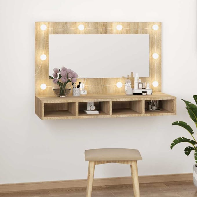 vidaXL - Spiegelkast - met - LED-verlichting - 90x31,5x62 - cm - sonoma - eikenkleur