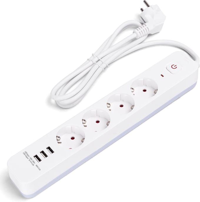 Stekkerdoos met USB - Verlengsnoer met USB - Aigi - 4 Stopcontacten - 3 USB-A - 1.5 Meter - Randaarde - Wit | Nederland