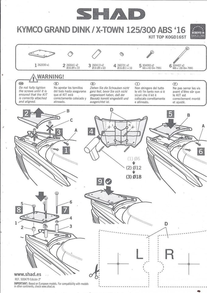 Support de top case Shad pour Scooter Kymco 300 G-Dink 2016 à 2019 Neuf