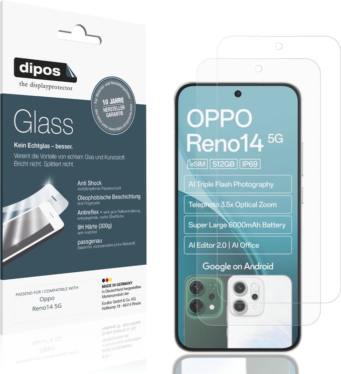 dipos – 2x Matte Pantserfolie geschikt voor Oppo Reno14 5G | 9H Screenprotector