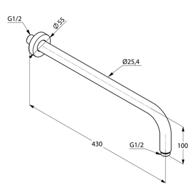 Kludi douchearm 1/2 met rozet voor wand 40cm chroom