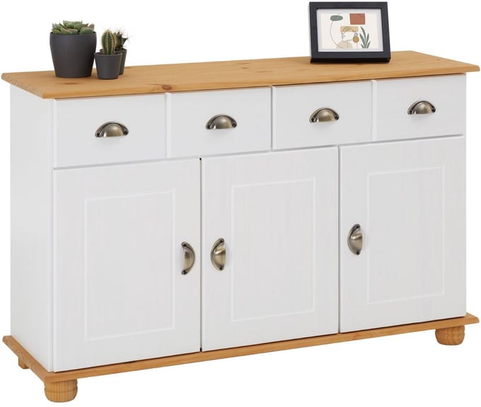 Sideboard COLMAR 115 cm van massief hout - wit/bruin