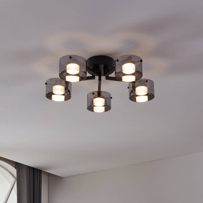 EGLO LED plafondlamp Copillos, zwart Ø 66 cm glas/metaal 5-lamps.