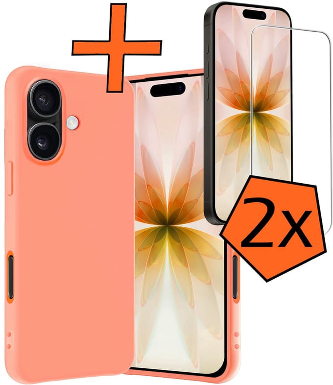 Hoes - Met 2x Screenprotector - Geschikt voor Apple iPhone 17 - Sterk & Shockproof - Back Cover - Siliconen Case - Telefoon Hoes - Perzik