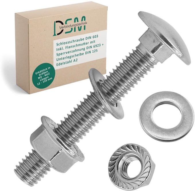 100x M8 Slotschroeven met Flensmoer DIN 603 RVS A2 - Complete Set met Sluitringen