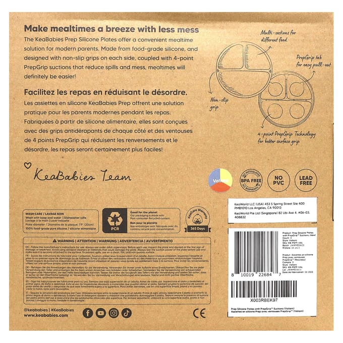 KeaBabies, Prep Siliconen Bord, met PrepGip Zuignap, 6-36 Maanden, Valiant, 3-pack beige