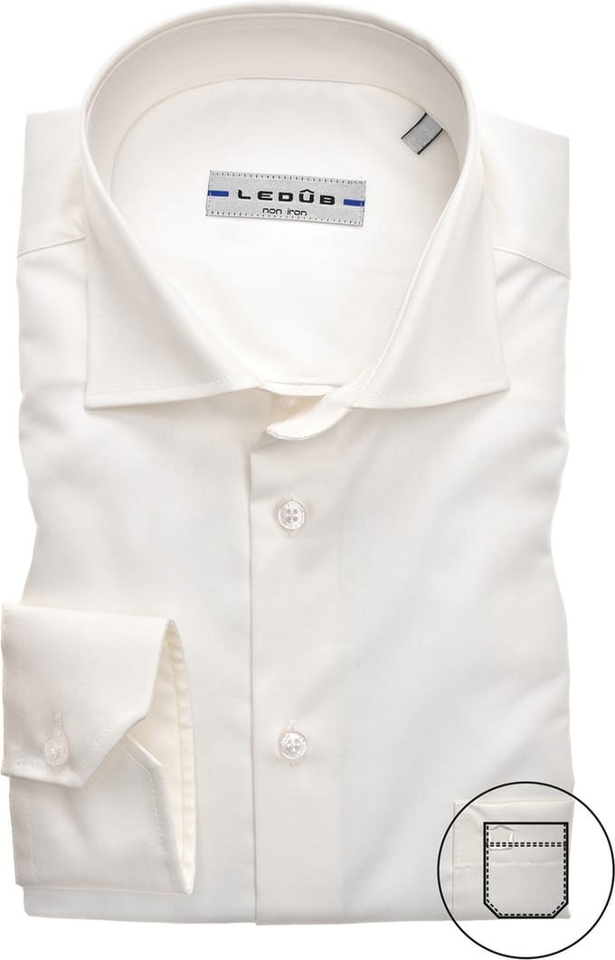 Ledub modern fit overhemd - beige twill - Strijkvrij - Boordmaat: 44