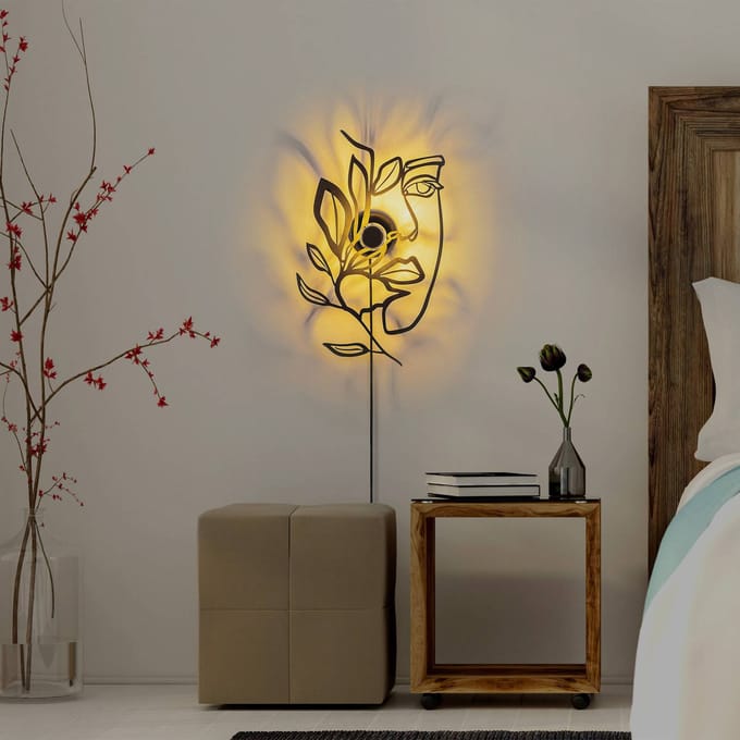 Opviq Wandlamp Flower Faced, zwart, metaal, 54 x 34 cm, stekker