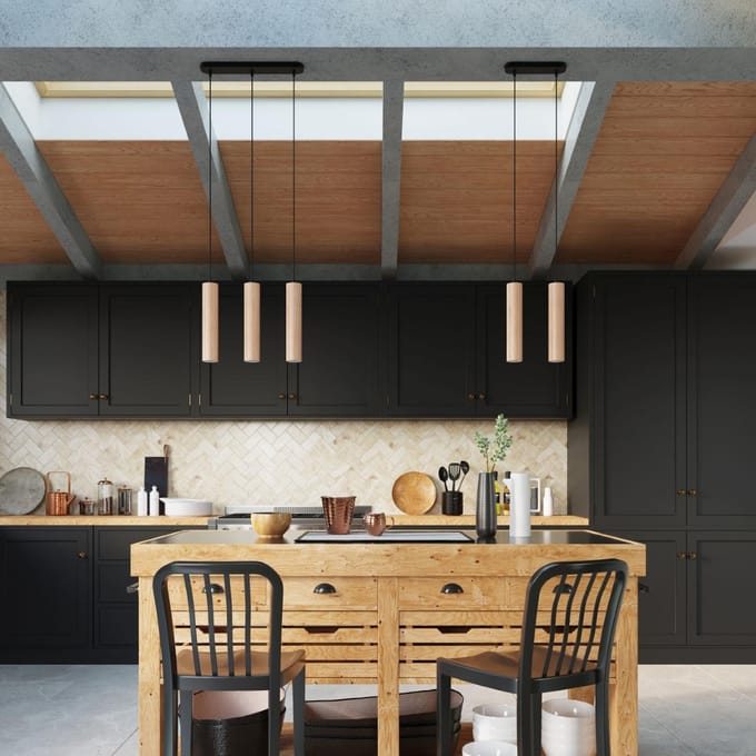 Hanglamp LINO 3P met 3 houten buiskappen aan ronde plaat - Sollux Lighting - IP20 - Natuurlijk hout hout behuizing - 20 x 20 x 100 cm - 3 x GU10 LED, exclusief lichtbron - 3 x 10 W - Scandinavische hanglamp voor gang, hal en woonkamer