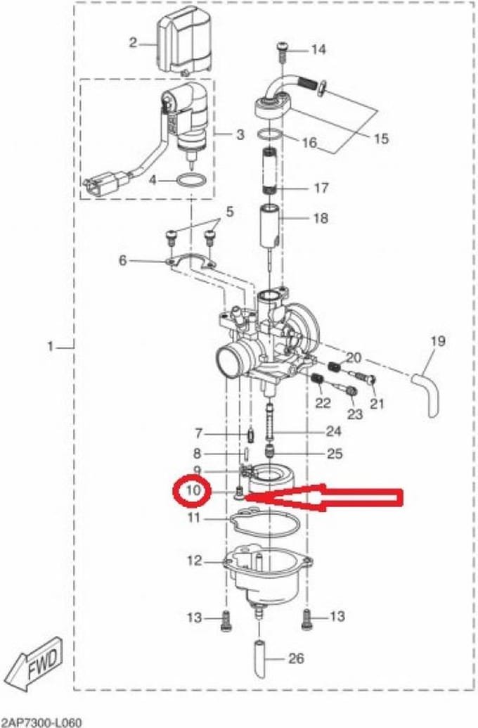 Vis axe flotteur carbu Gurtner pour scooter MBK 50 Mach-G 5EU-E4216-10 M4 0.7