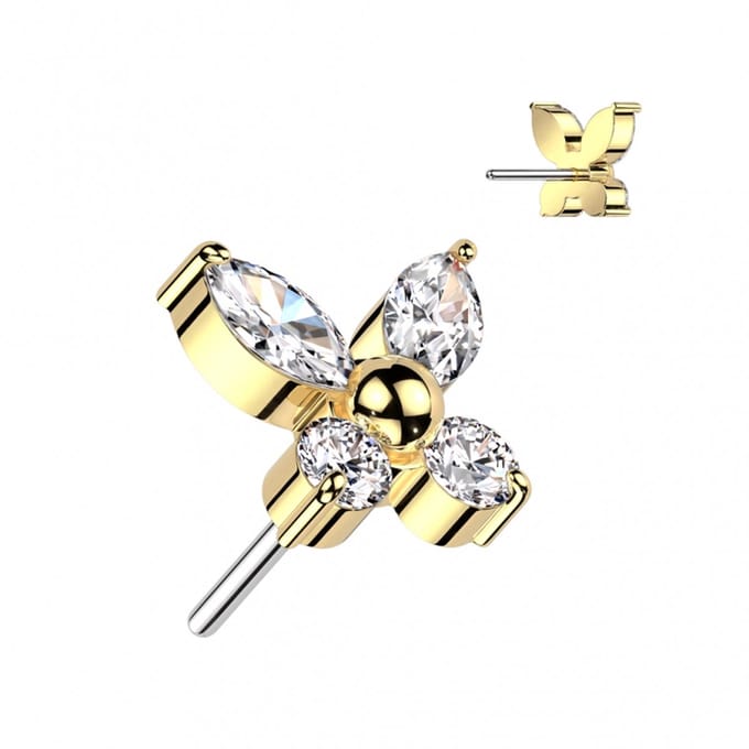 Piercing titanium butterfly gemmed push in 1.2x6 - goud - LMPiercings