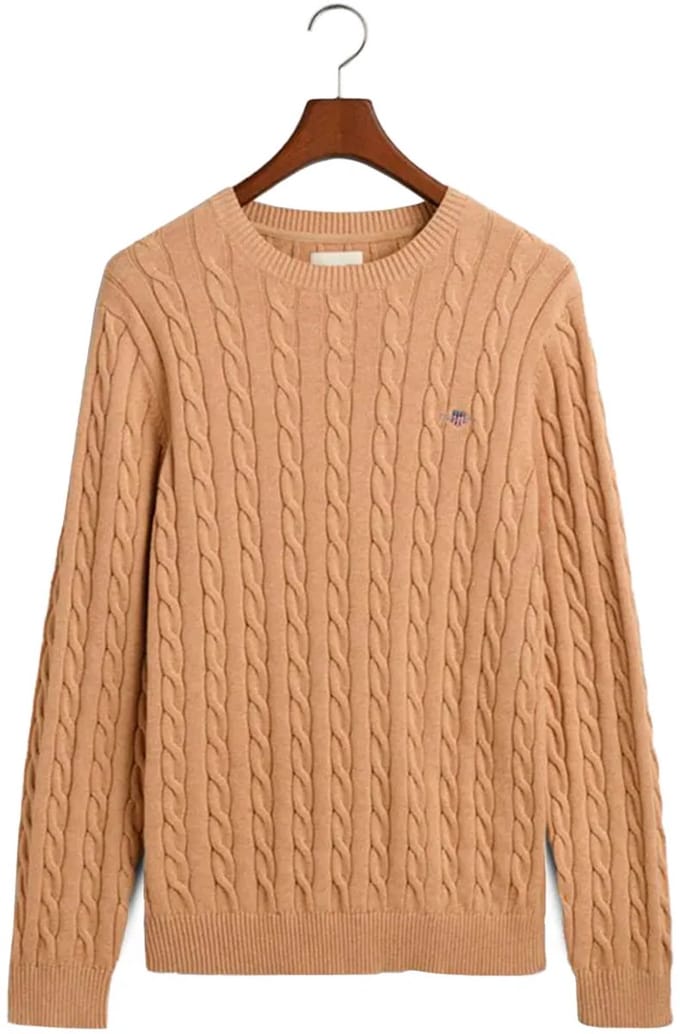 Trui GANT Men Cotton Cable C-Neck Khaki Mel-L