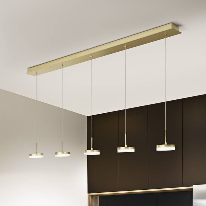 Fabas Luce Hanglamp Dunk, messing, 5-lamps, 3.000 K, metaal