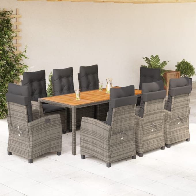 vidaXL - 9-delige - Tuinset - met - kussens - poly - rattan - grijs