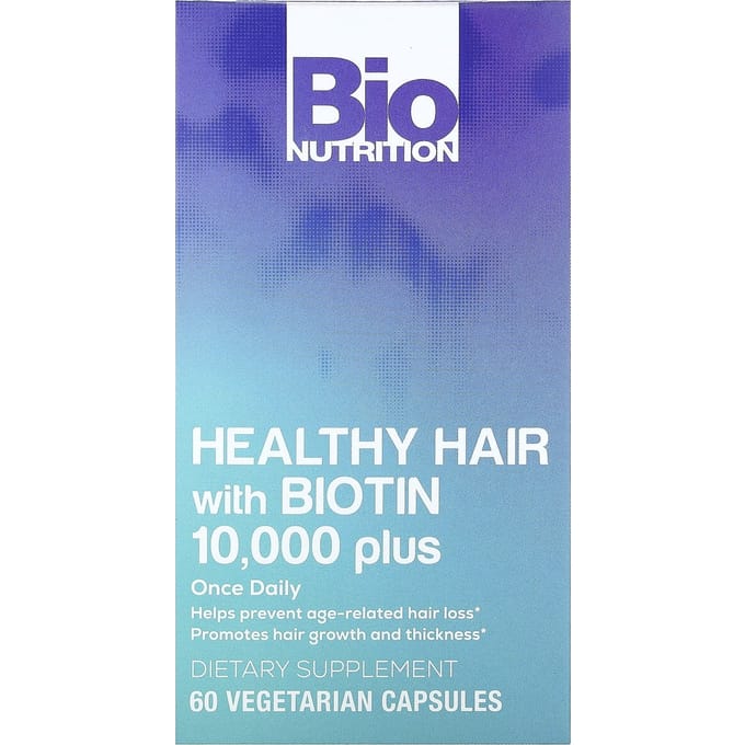 Bio Nutrition, Gezond Haar met Biotine 10.000 Plus, 60 Vegetarische Capsules