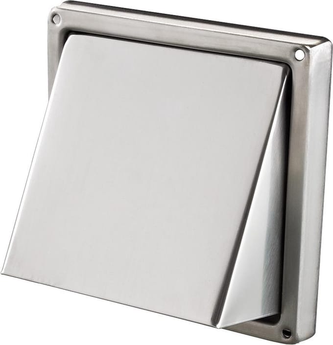 Ventilatierooster met kap RVS 150x150 mm buis Ø100 mm