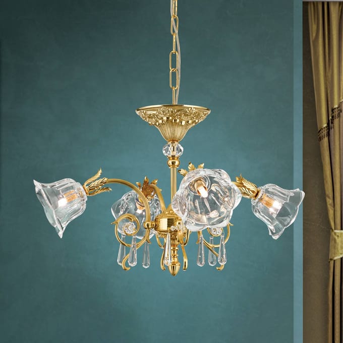 ORION Hanglamp La Boheme, goud, 4-lamps, kristalglas