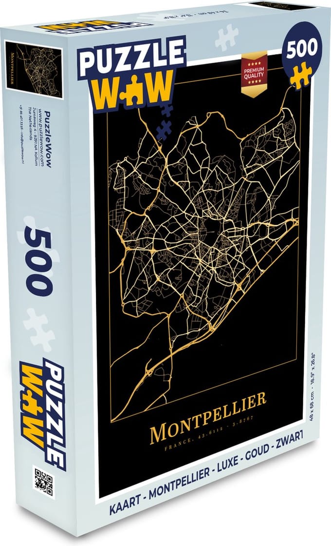 Puzzel Kaart - Montpellier - Luxe - Goud - Zwart - Legpuzzel - Puzzel 500 stukjes