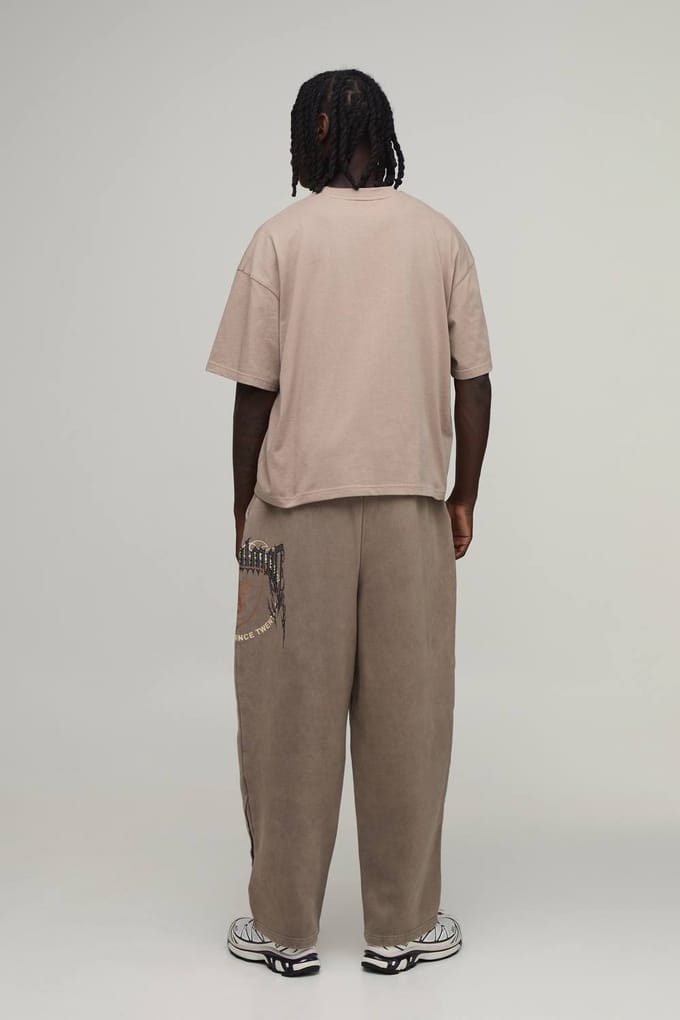 Balloon Fit Gewassen Gothic Naaddetail Jogger | Taupe | Size Medium