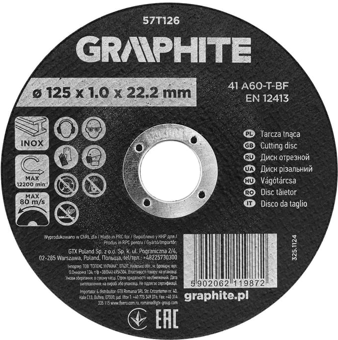 Graphite - Doorslijpschijf - Korund - 125mm - Metaal/INOX