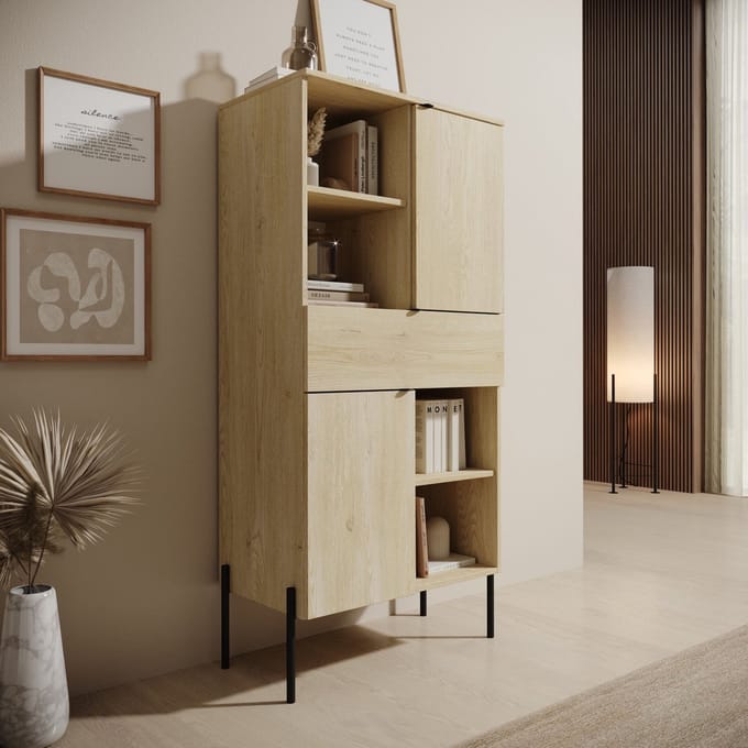 Meubella - Oriya - Boekenkast - Eikenpatroon - 70x40x150 cm